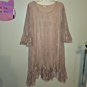 Paisley Vine Pink Ruffled Lave Overlay Midi Dress Plus Size Womens 22W Floral